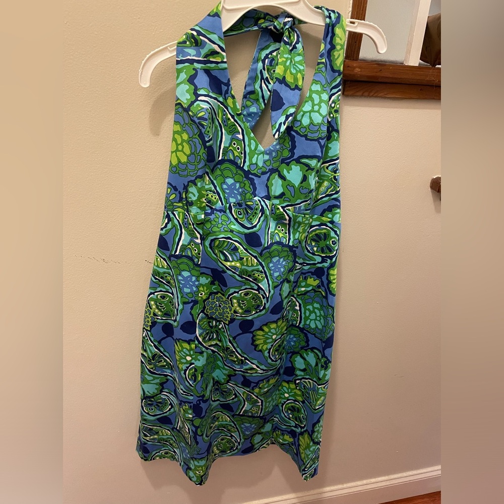 Womens Jones of New York Halter Dress Size 16 Bright Blues Greens Lined Cute